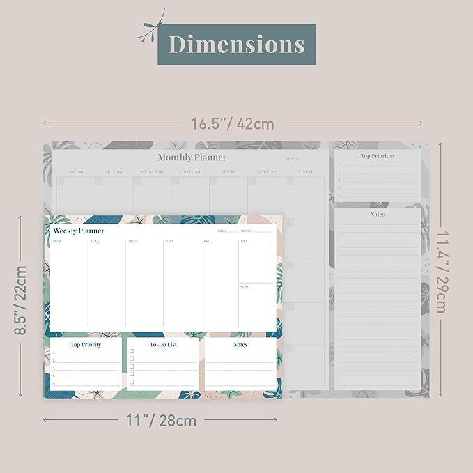 Riley's Weekly Planner Pad, Calendar Tear Off, Desk Organizer, To Do List Notepad, Undated Daily Planner 11" x 8.5"