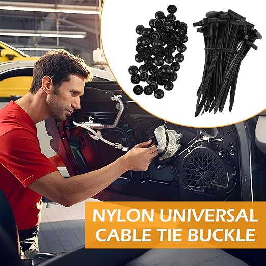 Upgrade Nylon Universal Cable Tie Buckle with Clear Storage Box – Cable Tie Buckle Zip Tie Clips for Car Fender, Engine Cover, Mudguard Fastener, Automotive Replacement Screw Fixing, 100PCS