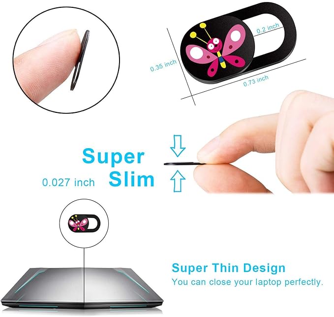 SIREG Webcam Cover Slide 0.027in Ultra Thin Web Camera Cover for Laptops Smartphone PC Tablets for Protecting Your Privacy Security (Butterfly-Black & 3 Pack)