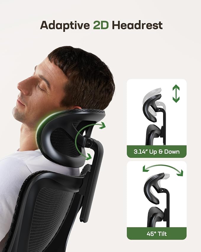 Marsail Ergonomic Mesh Office Chair with Adjustable Lumbar Support, 3 | 3D flip-up armrests, 2D headrest, breathable mesh back, reclining function, smooth-rolling casters, height adjustment