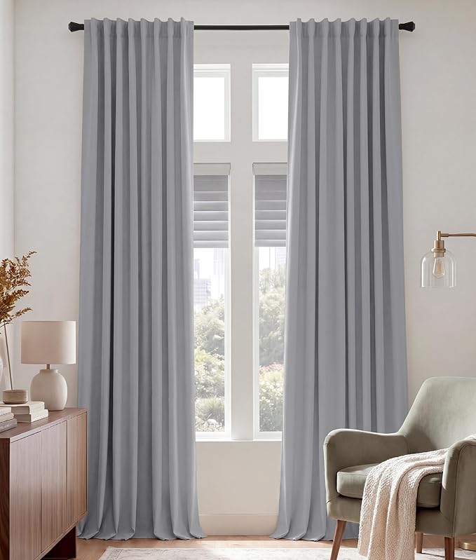 PONY DANCE Extra Long Blackout Curtains 120 inches Long for Bedroom, 10 FT Rod Pocket Back Tab Room Darkening Floor to Ceiling Drapes for Living Room Windows, W 52 x L 120 inch, Silver Grey, 2 Panels
