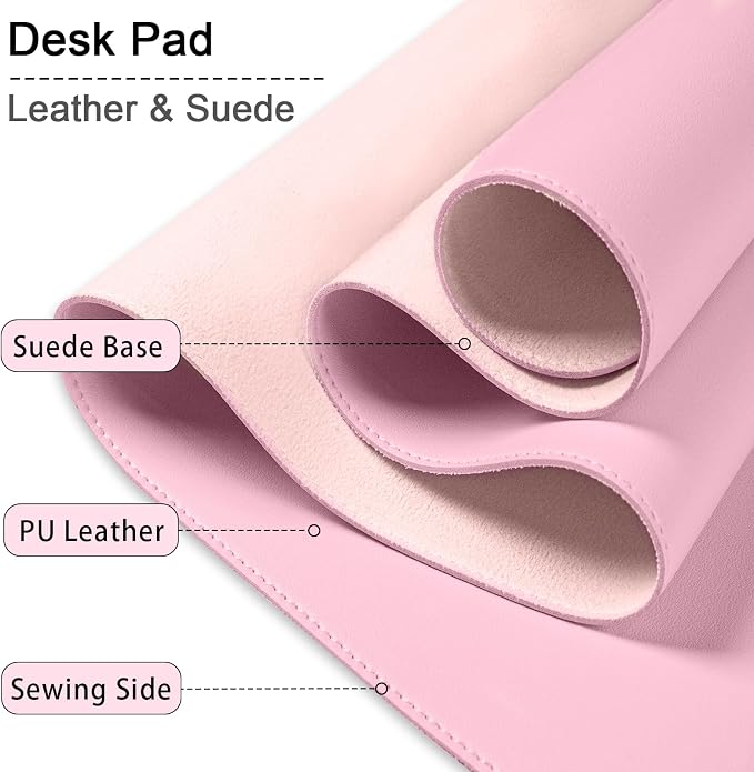 PU Leather Desk Pad Protector, Non-Slip Large Mouse Pad & Keyboard Mat, Waterproof Office Desk Mat, 35.4" x 17", Fairy Tale Pink