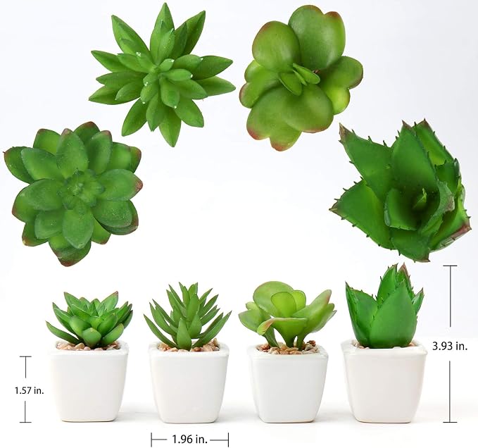Briful Mini Fake Plants 4 Packs Assorted Artificial Succulents Plants Potted Faux Succulents Plants in Ceramic Planter Pot for Home Decor Indoor Bathroom Shelf Tabletop