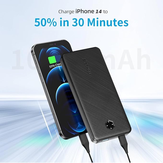 SIXTHGU Portable Charger, Slim 10000mAh PD 20W Power Bank, USB C in&Out Fast Charging Battery Pack, External Phone Powerbank Compatible with iPhone 16 15 14 13 Samsung S22 S21 Google iPad etc