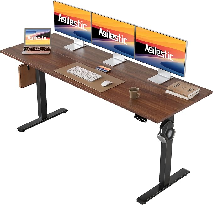 Agilestic Electric Standing Desk, 63 x 24 Inches Height Adjustable Desk, Sit Stand up for Work Office Home, Ergonomic Rising Computer Table with Memory Preset, Dark Walnut