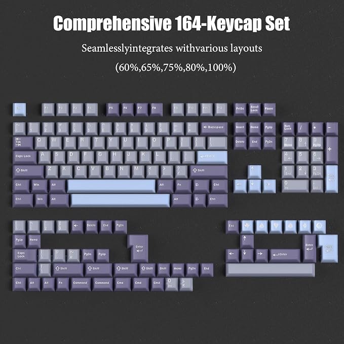 Keyboard Jelly Keycaps Set 164Keys Cherry Profile Blue Keycaps 60% 65% 75% 100% Costom Keyboard Key caps for Cherry Gateron MX Switches Mechanical Keyboards