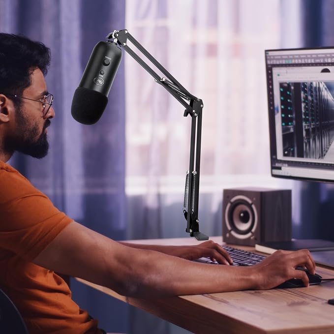 Blue Yeti Microphone Stand with Foam Cover - Suspension Boom Scissor Arm Stand and Mic Windscreen Pop Filter Compatible with Blue Yeti Microphone by YOUSHARES