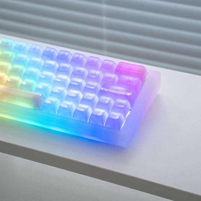 Crystal Transparent Clear Keycaps Jelly, Pink MDA Profile, 115 Keys Cute Custom Set for Cherry MX, Mechanical Gaming Keyboards, RGB Compatible (Pink)
