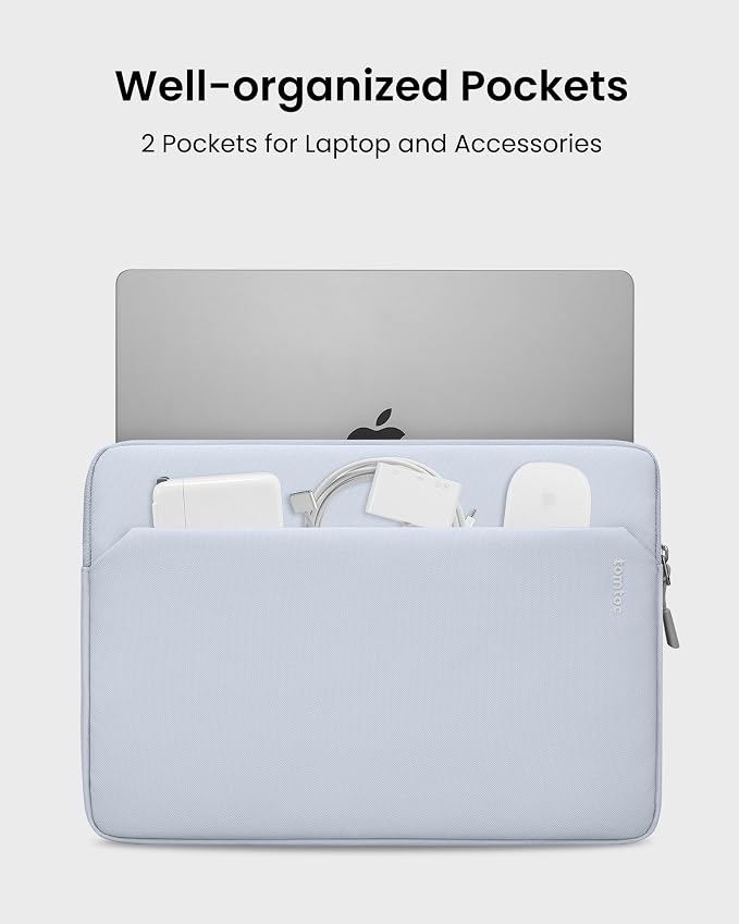 tomtoc Slim Laptop Sleeve Case for 13-inch 2026 New MacBook Air M5/A3449 M4/A3420 M3/A3113 M2/M1, Fits MacBook Neo A18 Pro, Water-Resistant Protective Carrying Case with Accessories Pocket