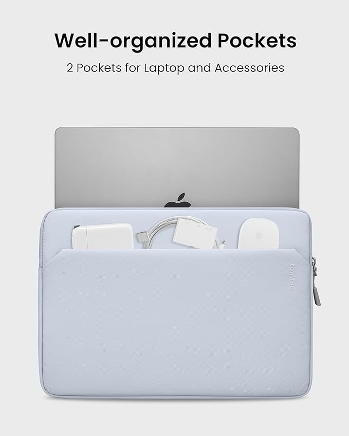tomtoc Slim Laptop Sleeve Case for 13-inch New MacBook Air M5 (2026) M4/A3420 M3/A3113 M2/A2681, M1/A2337, Fits MacBook Neo A18 Pro, Water-Resistant Protective Carrying Case with Accessories Pocket