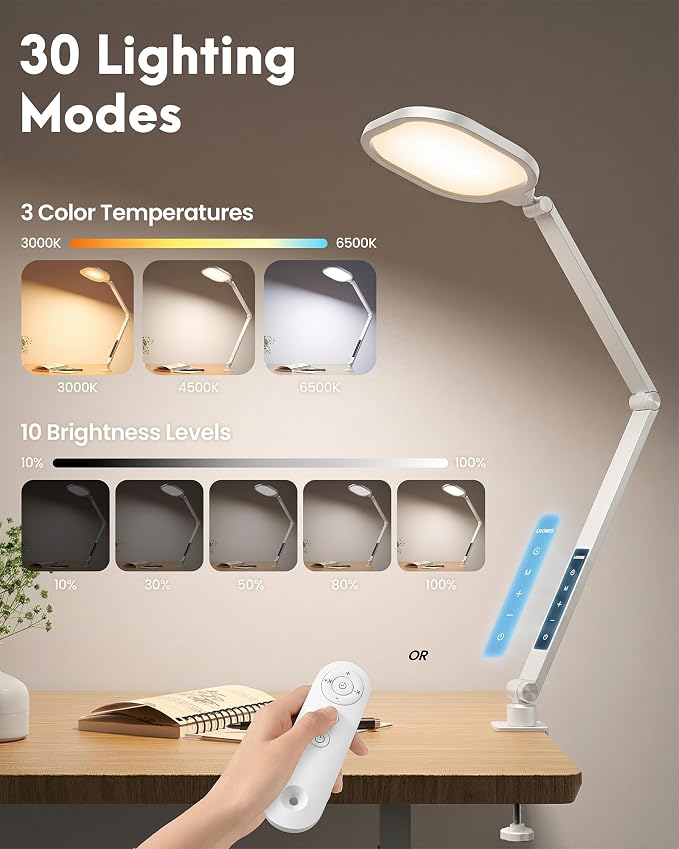 LitONES Video Conference Lighting for Computer, Dimmable Light for Video Recording, Meeting, Laptop & Webcam, 15W Ring Light for Desk with C- Clamp, Swing Arm, Remote, Memory & Timer CRI >95
