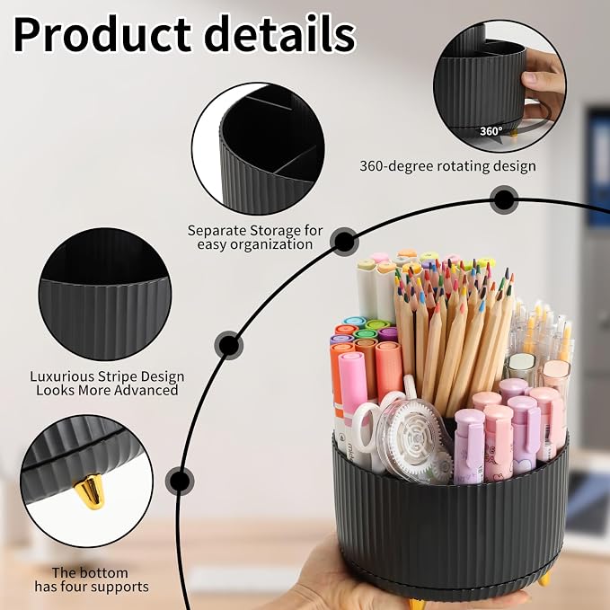 Camelmother 360°Rotating Pen&Pencil Holder For Desk With 5Slots Cute Office | Spacious Beautiful & Durable For Teachers Students Workers Easy Storage for Pens Stationery