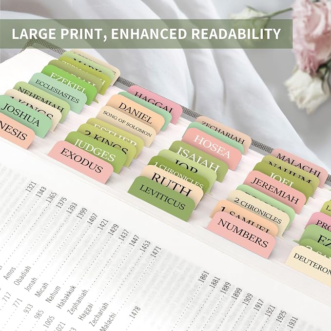 Bible Tabs for Women & Men, Bible Tab for Study Bible, Large Print Bible Tabs for Easy Navigation, Bible Index Tab, 66 Tabs Old & New Testament, Extra 9 Blank Tabs - Waterlily Garden
