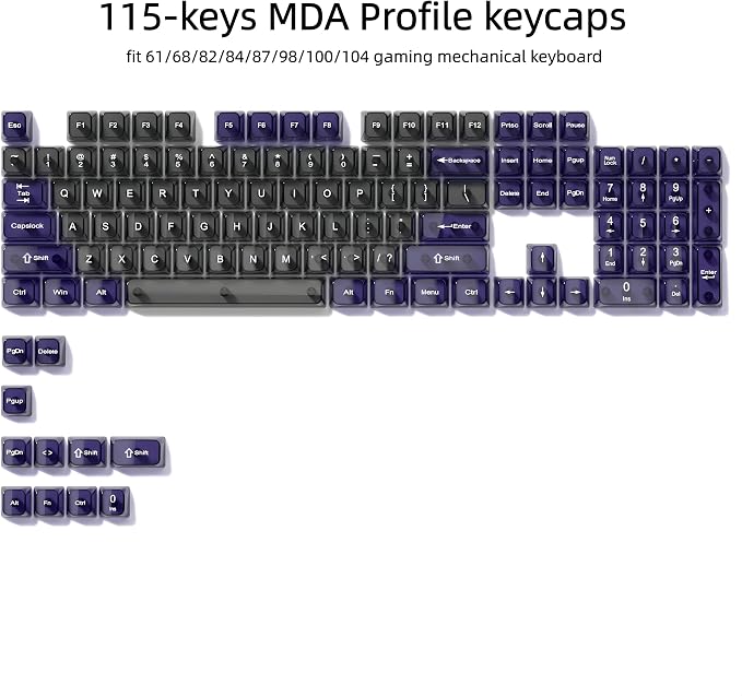dagaladoo Clear keycaps,Transparent Keyboard keycaps,Jelly Key caps Set,Shine Through keycap,MDA Profile Keyboard caps for Mx Switches Mechanical Keyboard (Grey and Purple)