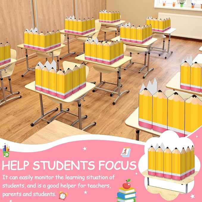Honoson 24 Pcs Bulk Inspirational Privacy Folders for Students Cardboard Test Privacy Boards Motivational Words Desk Dividers Shield for Classroom School Study Supplies (Pencil)