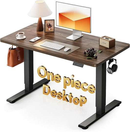 CubiCubi One-Piece Standing Desk, 48 x 24 Electric Height Adjustable Computer Desk, Sit Stand up Home Office Workstations with Whole-Piece Desktop, Black Walnut