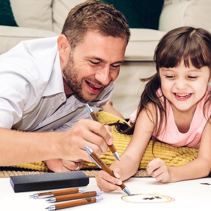 Sayglossy 4 Pcs Fathers Day Dad Gifts Best Dad Ever Leather Pen Sets Best Ever Gift from Daughter Son Family for Fathers Day Christmas Birthday