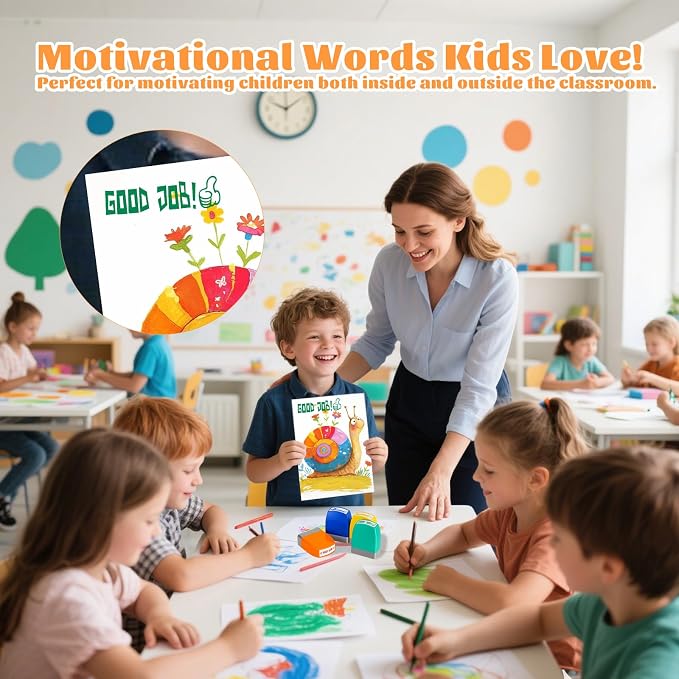Teacher Stamps for Grading, Teacher Appreciation Gifts, School Bus Self Inking Teacher Stamps Set for Classroom, Back to School Supplies, Motivational Reward Stamps with Sign Return Good Job (8 Pcs)
