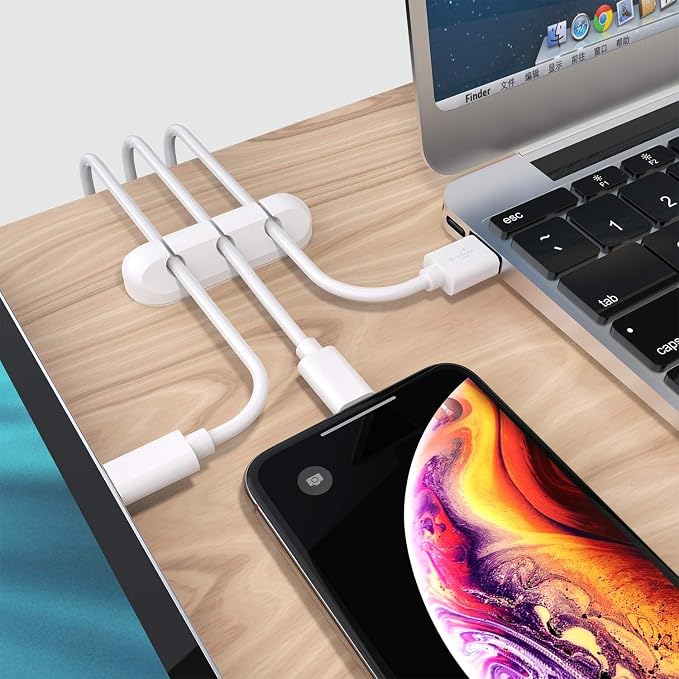 SOULWIT Cable Holder Clips, 3-Pack Cable Management Cord Organizer Clips Silicone Self Adhesive for Desktop USB Charging Cable Nightstand Power Cord Mouse Cable Wire PC Office Home - White
