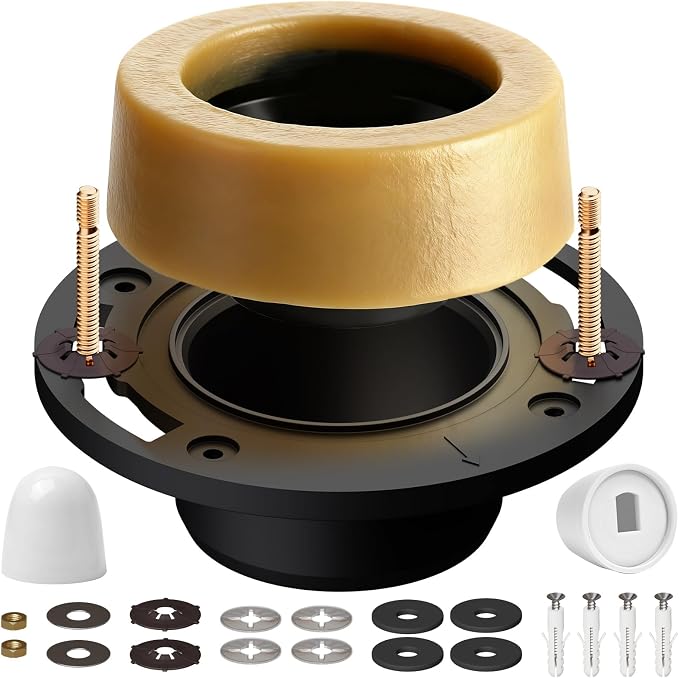 boeemi Toilet Flanges and Wax Rings for Toilets with Extended Flanges and Extra Thick Wax Rings for Floor Exit Toilets New Installation or Reinstallation 4" Waste Line for Plumbing Below Floor