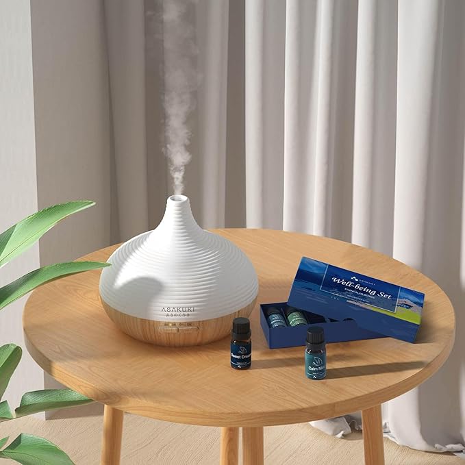ASAKUKI Essential Oils, Essential Oil for Diffusers for Home, Well-Being Kit- Calm Mind, Sweet Dreams, Happy, Relax, Air Freshening, Immunity for Aromatherapy, Humidifiers, Massage, 6x10ml