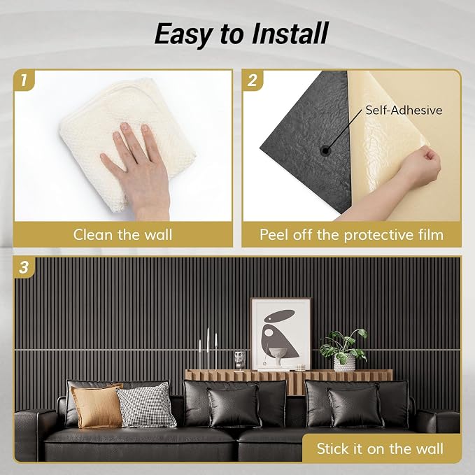 TONOR 4-Pack Acoustic Wood Veneer Wall Panels, 47.2” * 23.6” * 0.74” 3D Self-Adhesive Panel, Dual Layer Soundproof Tiles for Echo Absorption, Decorative Acoustical Barrier, Blackwood Veneer