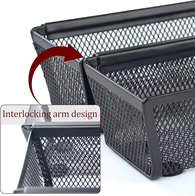 4PCS Drawer Organizer for Kitchen,Utensil Mesh Drawer Organizer with Interlocking Arm for Cosmetic,Flatware,Pen (12 * 3 * 2 Inches,Black)