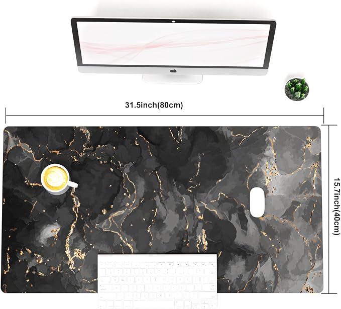 Colorful Star Black Marble Large Mouse Pad, Waterproof Office Desk Mat, Non-Slip Computer Gaming Mouse Pad, XXL PC Laptop Protector Pads, PU Leather Desk Writing Pads for Office Home, 31.5" x 15.7"