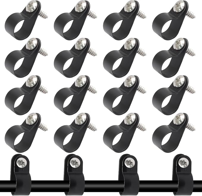 50 Pcs 1/2 Inch Black Nylon Cable Clip Wire Clamp | R-type, 13.2mm, Screw Mounting, Stainless Steel Screws Included, Wire Management
