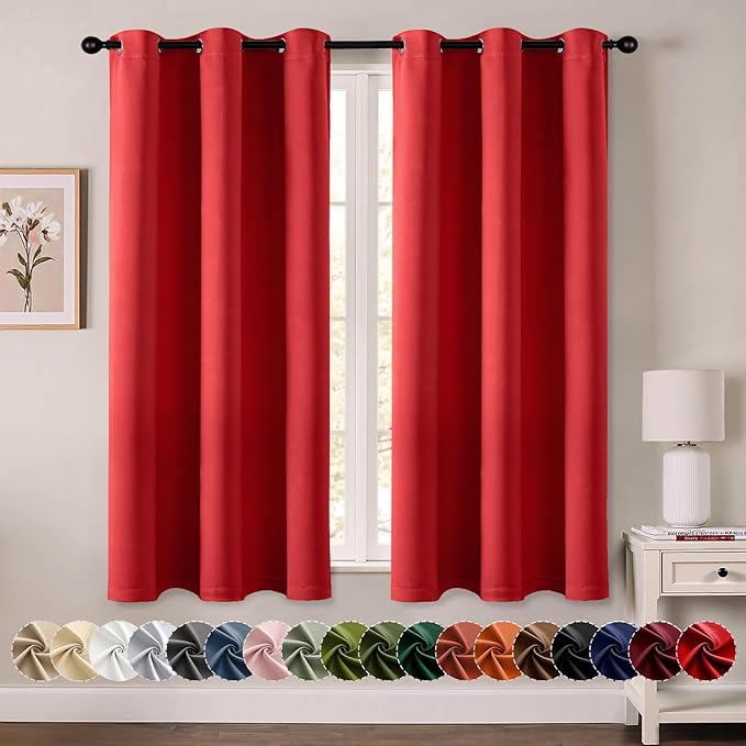 MIULEE Blackout Curtains for Bedroom Living Room 2 Panels, Thermal Insulated Room Darkening Drapes Grommet Noise Reducing Light Blocking Window Treatments 63 Inches Long 40x63 Inch Christmas Red