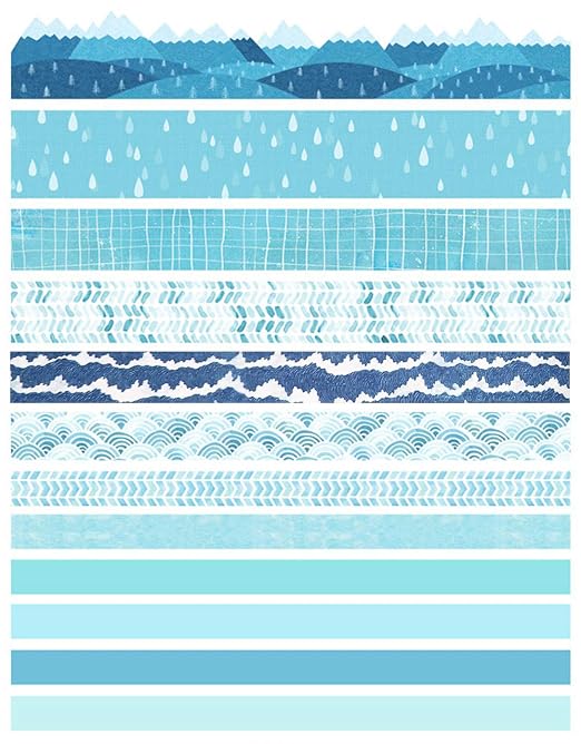 Washi Tape Set of 12 Rolls,Blue Sea Wave Decorative Washi Masking Tape Sets for Craft,Kids,Scrapbook,DIY,Gift Wrapping