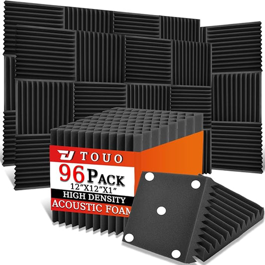 96 Pack Acoustic Panels – Sound Proof Foam Panels for Wall 12"x12"x1", Flame Retardant Wedge Acoustic Foam, High-Density Sound Absorbing Panels for Home Studio(Black, 1" Thick 96 Pack)