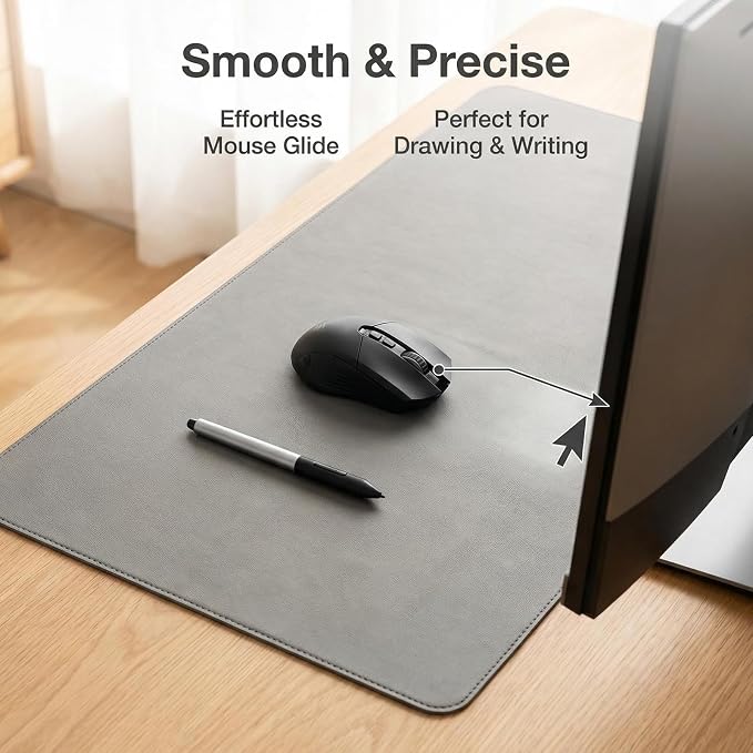 Leather Desk Pad Protector - (Light Gray, 20" x 63") Large Mouse Pad, Office Mat, Non-Slip PU Leather Blotter, Laptop Desk Pad, Waterproof Writing Pad for Office and Home