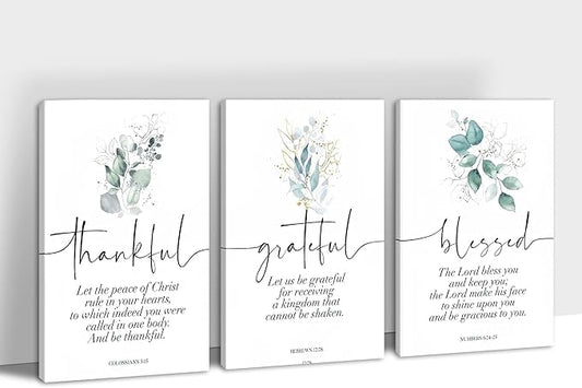 3 Piece Inspirational Canvas Wall Art - Jesus Scripture Wall Art for Religious Wall Decor, Motivational Quotes Leaf Print Pictures, Bible Poster Framed Artwork for Christian Office Decor 24”x36”x3Pcs