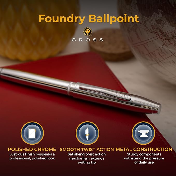 Cross Foundry Ballpoint Pen with Personalized Engraving - Polished Chrome - Gift for Graduation, New Job, Corporate Recognition, or Years of Service