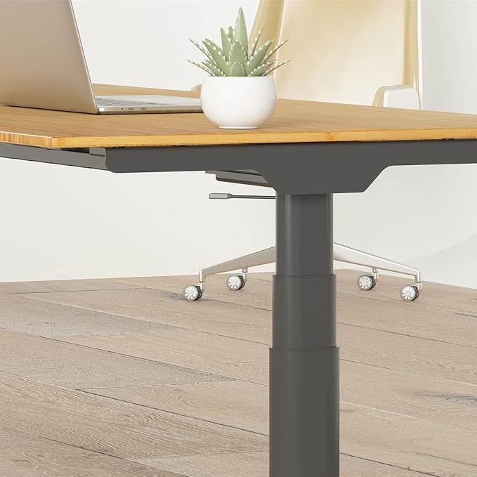 FLEXISPOT E6 Pro Oval Leg Dual Motor 3 Stages Bamboo Electric Standing Desk 78x30 Inch Whole-Piece Board Height Adjustable Electric Sit Stand Up Desk (Black Frame + Bamboo Curved Desktop)