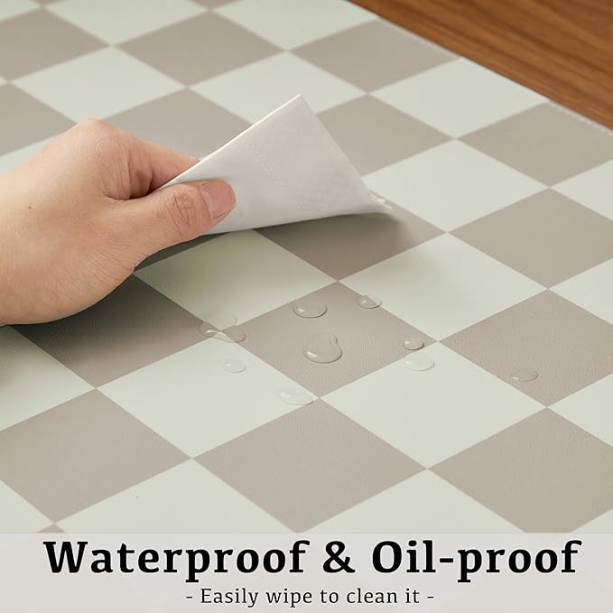 Checkered Desk Mat, Large Cute Aesthetic Retro PU Leather Computer Laptop Desk Mat, Non-Slip Waterproof Mouse Keyboard Pad, Desk Writing Mat for Work/Home (Khaki, 23.6" x 13.7")