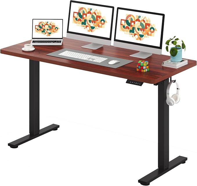 SANODESK One-Piece Electric Standing Desk, Seamless 60 x 24'' Ergonomic Height Adjustable Sit Stand Desk with Memory Presets for Home Office Computer Workstation, Black Frame/Mahogany Top