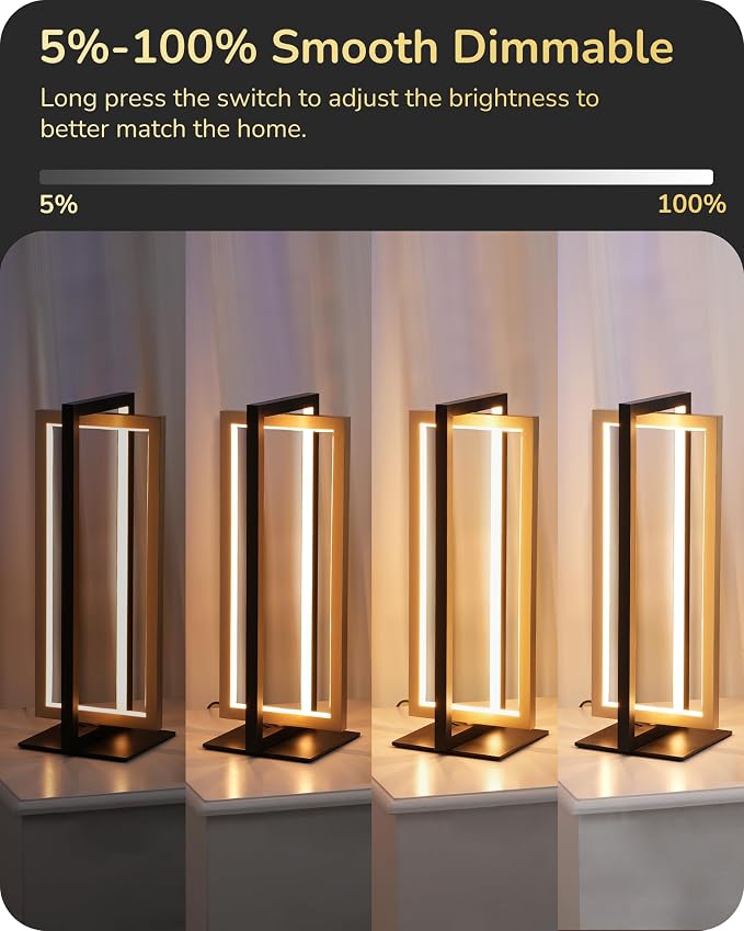 EDISHINE LED Table Lamp, 3 Color Temperatures Bedside Lamp (3000K 4500K 6000K), Stepless Dimmable Nightstand Lamp for Living Room Bedroom Office, Dual-Frame Rectangle, Angle Adjustable 850LM 18W
