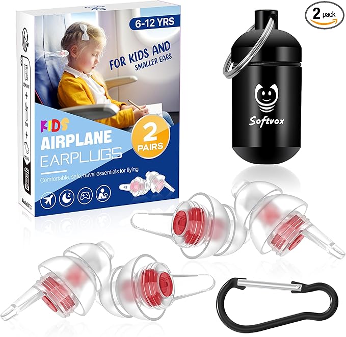 Kids Earplugs (6-12 yrs) – Pressure Relief Airplane Ear Protection for Children Adults with Small Ear Canals, Reusable Noise Sensitivity Ear Plugs for Home, School, Playtime & Beyond– 25dB