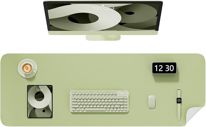 Desk Pad, 48" x 17" PU Leather Non-Slip Desk Mat Large Mouse Pad for Desktop, Waterproof Laptop Computer Writing Mat for Office, Home, Work, Gaming, Green