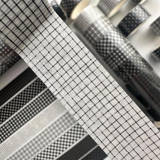 Black Grid Washi Tape Set 8 Rolls Plaid Decorative Masking Tapes for Arts, DIY Crafts, Journals, Planners, Scrapbook, Wrapping
