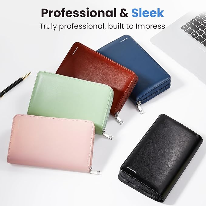Sooez Zip-Enclosed Business Card Holder Organizer, Professional Credit Card Case Book for Women Men, 240 Capacity, Premium Vegan Leather Gift Card Organizer Storage, 7.87"×4.92"×1.57", Black