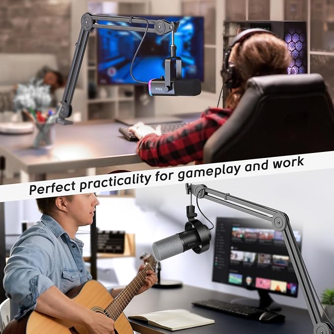 FIFINE Microphone Arm Stand-Heavy Duty Boom Arm, Suspension Scissor Adjustable Mic Stand with Desk Mount, C-calmp, 5/8" Screw, Cable Ties, for Recording Gaming Streaming Podcasting-BM63