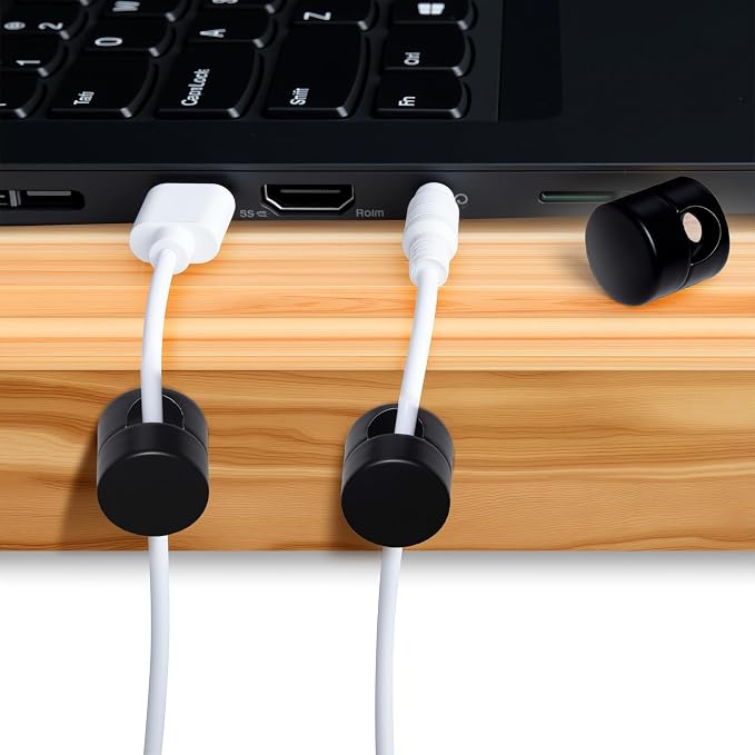 SmallCat 5 Sets Charger Holders for Cords, Matte Black Color Adjustable Cable Anchor Holders, Adhesive Metal Cord Clips, Cable Management Wire Organizers for Desk, Office, Nightstand