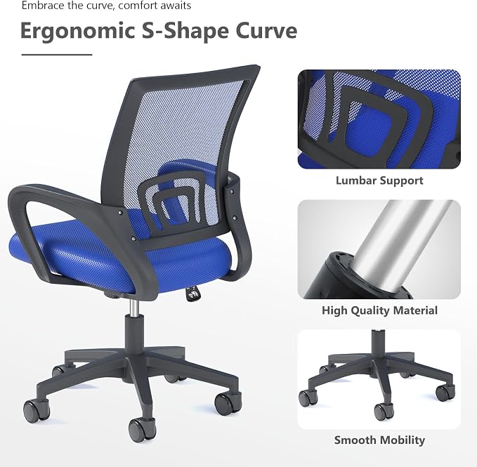OS MOTOR Ergonomic Mid-Back Mesh Office Chair (Navy Blue, 2 Pack) | Lumbar Support, Adjustable Height, Swivel Rolling Design, Comfy Armrest, Home, Office, Work, Study, Gaming, Vanity