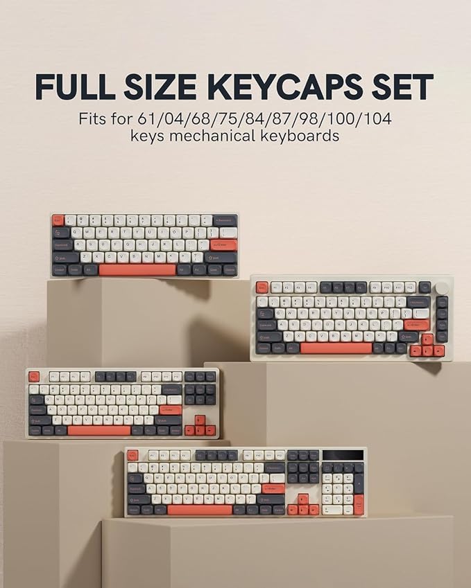 Keymatic 137 Double Shot PBT Keycaps Set MOA Custom Retro keycaps for 61/64/68/84/87/100/104/108 Retro Gaming Mechanical Keyboard Gray Orange(Only Keycap Set)