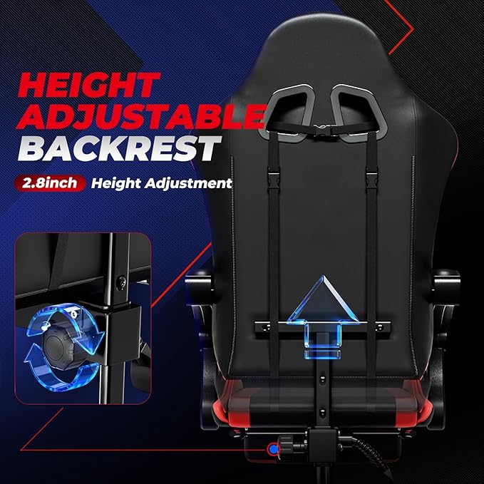 Auto Dynasty Ergonomic Gaming Chair, High-Back Office Chair w/Adjustable Lumbar Support, Linkage Armrest, Headrest & Footrest, 350LBS Recliner Swivel Computer Game Racing Chair, Red/Black