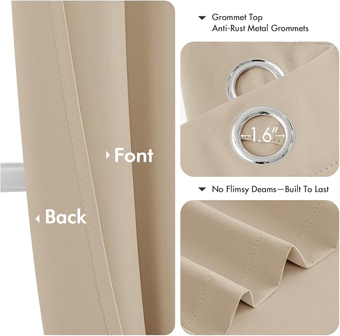 MIULEE Blackout Curtains for Bedroom Living Room 2 Panels, Thermal Insulated Room Darkening Drapes Grommet Noise Reducing Light Blocking Window Treatments 54 Inches Long 40x54 Inch Biscotti Beige