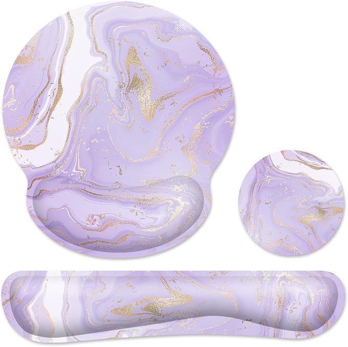 Ergonomic Mouse Pad with Wrist Rest and Keyboard Wrist Rest, Memory Foam Wrist Rest for Computer Keyboard, Easy Typing, Pain Relief, Mouse Pad Wrist Support for Gaming,Office, Laptop, Purple Marble